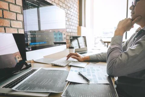 Professional Developer programmer working a software website design and codin Stock Photos