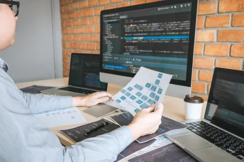 Professional Developer programmer working a software website design and codin Stock Photos