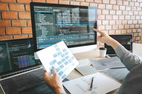 Professional Developer programmer working a software website design and codin Stock-Fotos