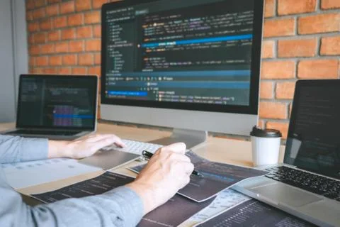 Professional Developer programmer working a software website design coding 스톡 사진