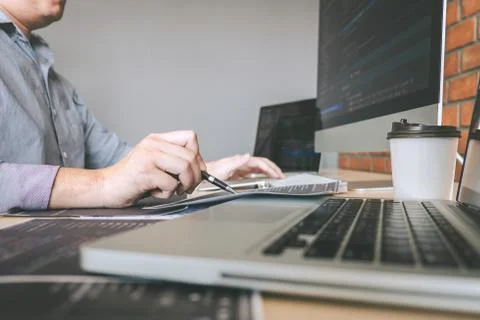 Professional Developer programmer working a software website design and codin Stock Photos