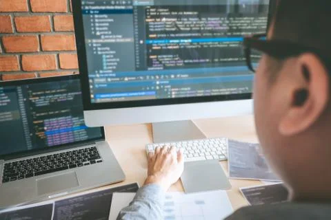 Professional Developer programmer working a software website design and codin Stock Photos