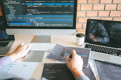 Professional Developer programmer working a software website design and codin Stock Photos