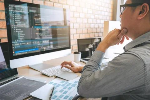 Professional Developer programmer working a software website design and codin 스톡 사진