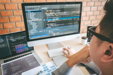 Professional Developer programmer working a software website design and codin Stock Photos