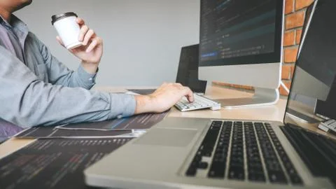 Professional Developer programmer working a software website design and codin Stock Photos