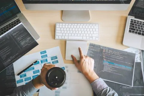 Professional Developer programmer working a software website design and codin Stock Photos