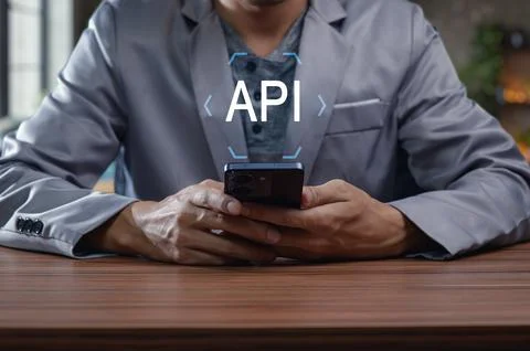 Professional Developer Using Smartphone with API Conceptual Display Stock Photos