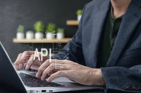 Professional Developer Working on API Integration and Programming Interface Stock Photos