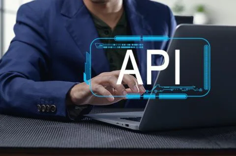 Professional Developer Working on API Programming Interface at Desk Foto stock