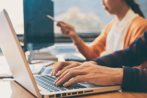 Professional Development programmer cooperating meeting and brainstorming and Stock Photos