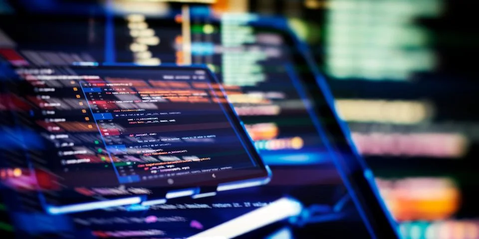 Professional Development programmer working background. Coding technologies w Foto stock