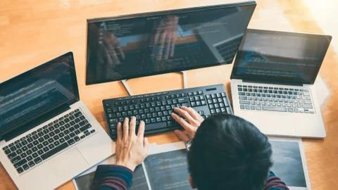 Professional Development programmer working in programming website a software 库存照片