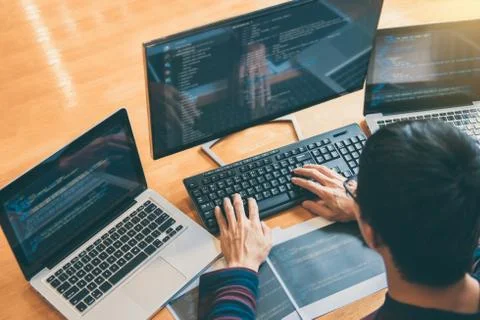 Professional Development programmer working in programming website a software 库存照片