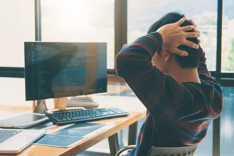 Professional Development programmer working in programming website a software 库存照片