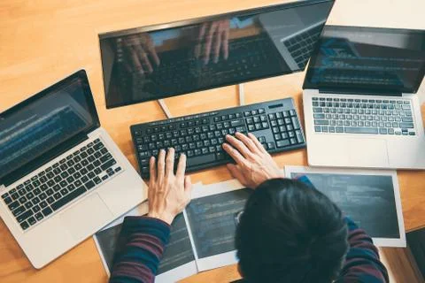 Professional Development programmer working in programming website a software 库存照片
