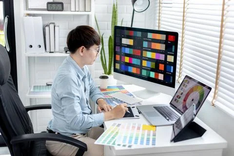 Professional development programmers are choosing color schemes to decorate t Stock-Fotos