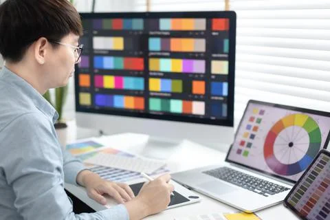 Professional development programmers are choosing color schemes to decorate t 写真素材