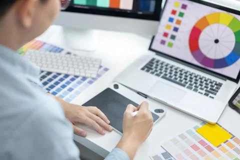 Professional development programmers are choosing color schemes to decorate t Stock-Fotos