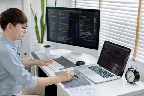 Professional development programmers are laying out a structure or draft on p 库存照片