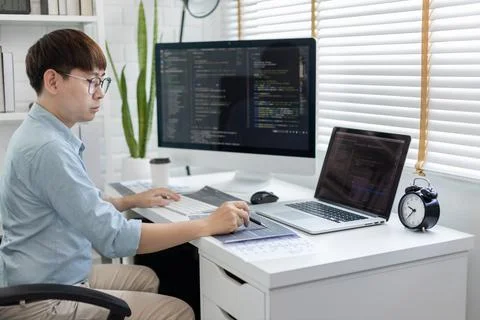 Professional development programmers are laying out a structure or draft on p 스톡 사진