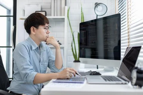 Professional development programmers are laying out a structure or draft on p 写真素材