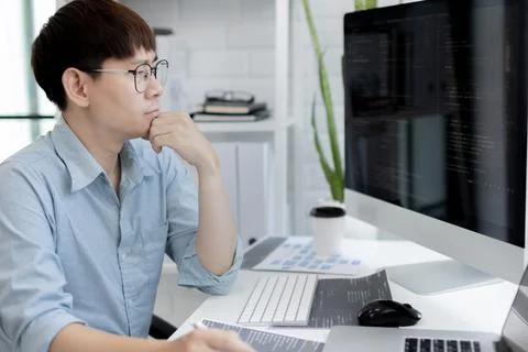 Professional development programmers are laying out a structure or draft on p 스톡 사진