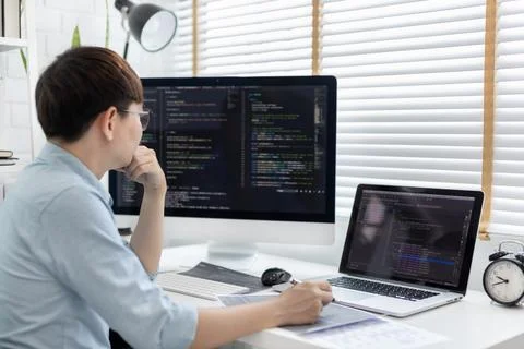 Professional development programmers are laying out a structure or draft on p 스톡 사진