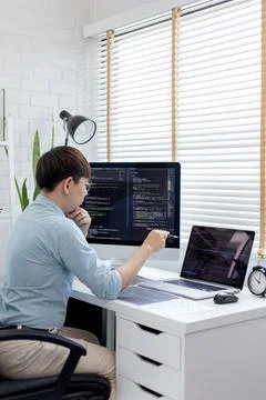 Professional development programmers are laying out a structure or draft on p Stock Photos