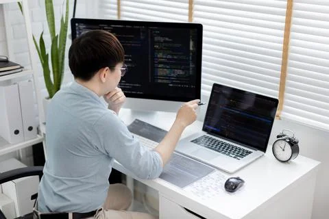 Professional development programmers are laying out a structure or draft on p 写真素材