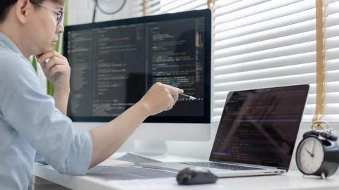 Professional development programmers are laying out a structure or draft on p 스톡 사진