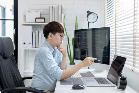 Professional development programmers are laying out a structure or draft on p 写真素材