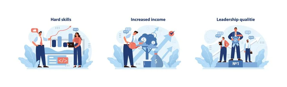 Professional development set with focus on hard skills. Illustrazione stock