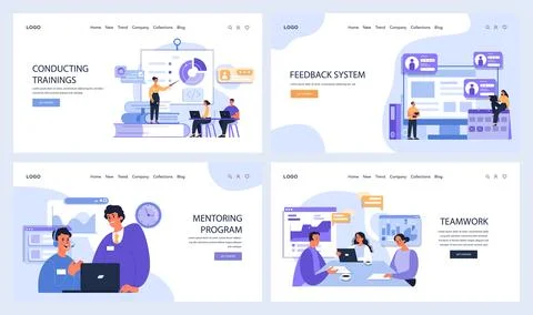 Professional Development Set. Professionals engage in skill enhancement. Stock Illustration