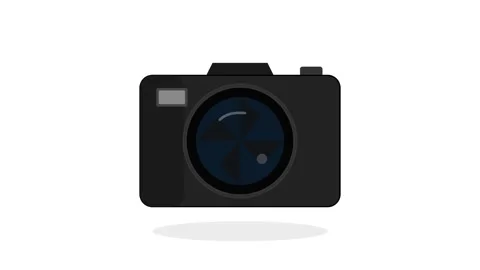 Professional Digital Camera Icon with Extending Lens and Shutter Click Anim.. Stock Footage 346611508