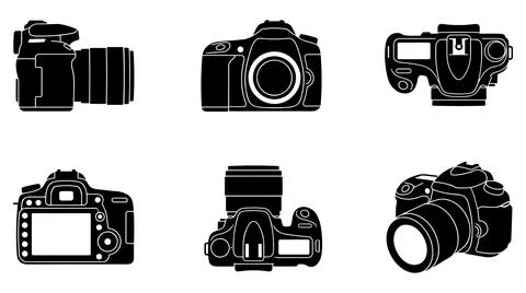 Professional digital camera silhouette icon set for photography graphic design Illustrazione stock