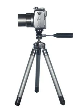 Professional digital camera on a tripod , isolated on white background Stock-Fotos