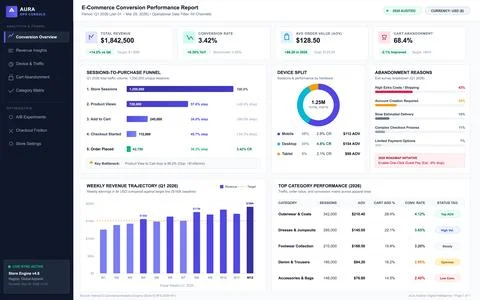 Professional digital interface displaying retail sales metrics, conversion ra Stock Illustration