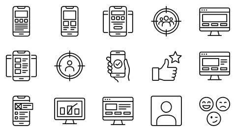 Professional digital interface user experience icon set for web design Ilustración de archivo