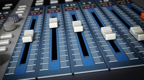 Professional digital studio equalizer with slider buttons. 3D illustration... Stock Photos
