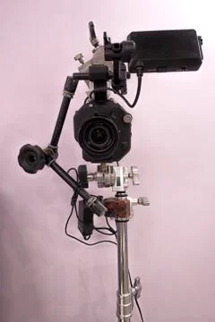 Professional digital video camera. accessories for 4k video cameras. Stock Photos