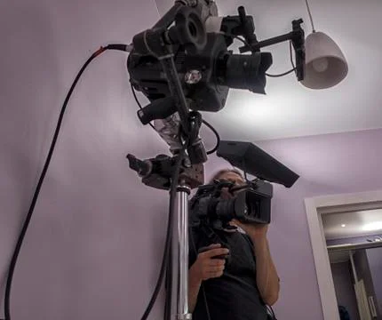 Professional digital video camera. accessories for 4k video cameras. Stock Photos