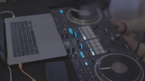 Professional dj controller and laptop used for modern music production Stock-Footage 335270910
