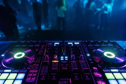 Professional DJ controller for mixing electronic music Stock Photos