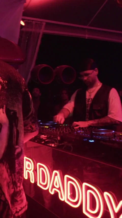 Professional DJ Performing Live at Beach Club Night Party Stock Footage 337902851