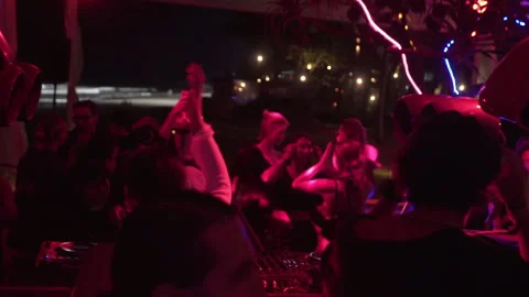 Professional DJ Performing Live at Beach Club Night Party Stock Footage 337902941