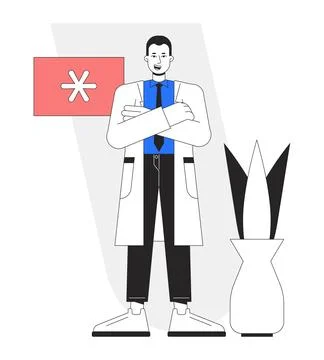 Professional doctor flat line concept vector spot illustration Stock Illustration