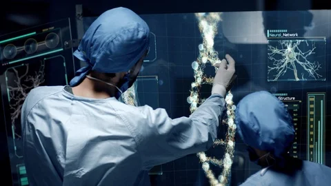 Professional Doctors Analyzing DNA Structure, genes and genetic disorders. Video stock 122448265