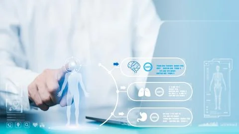 Professional doctors are using intelligence to diagnose and analyze the bra.. Stock Photos