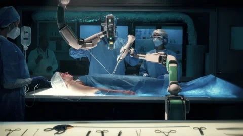 Professional Doctors perform delicate surgery using robotic arms. Vídeo Stock 157890067